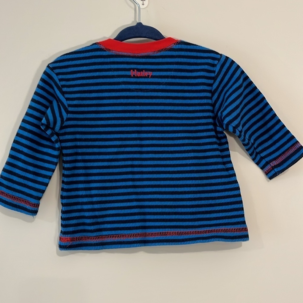 HATLEY Infant 3-6mo Tractor Striped Long Sleeve Cotton Thermal Blue White Red - Picture 7 of 8